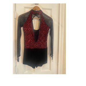 Weissman Red/Black Sequin Biketard - Competition/Dance - Size MA